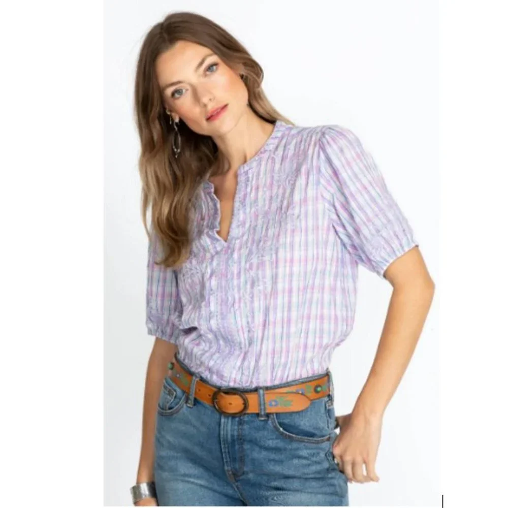 Johnny Was Malo Puff Sleeve Embroidered Butterfly Blouse - Size Small - NWT